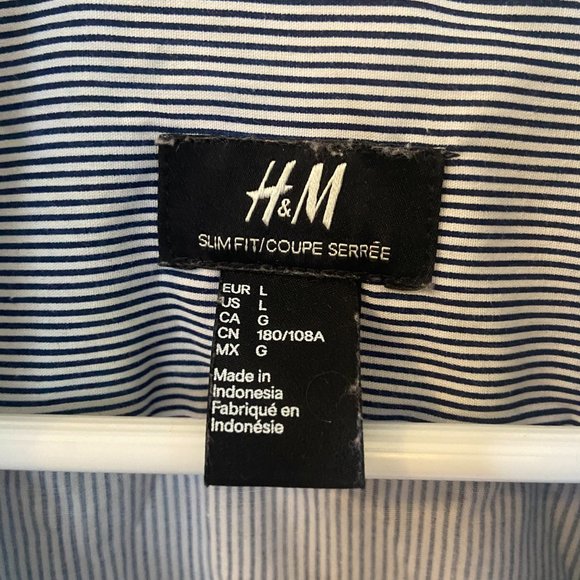 H&M Blue + White Pinstripe Button Up - Picture 2 of 4